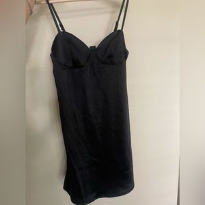 Black Silk Spaghetti Strap A-line Mini Dress